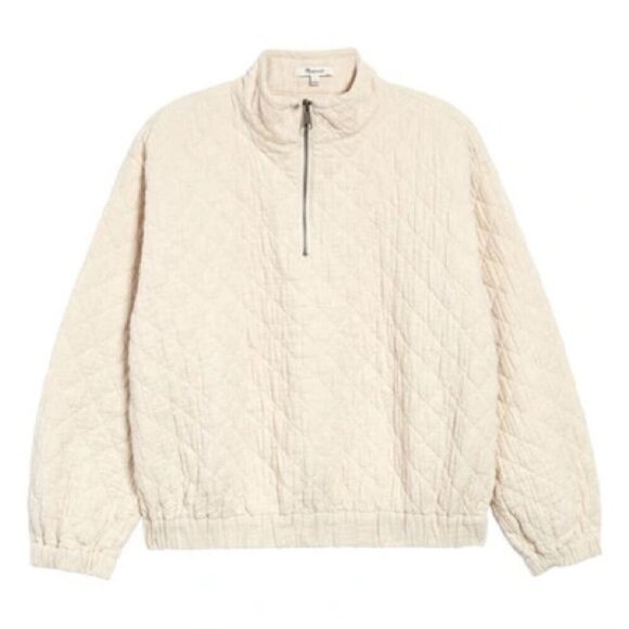 Madewell half zip sweater in oatmeal quilted oversized 100% cotton Size XSmall - Picture 2 of 11